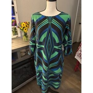 J.Taylor dress size 10 3/4‎ sleeve green blue abstract